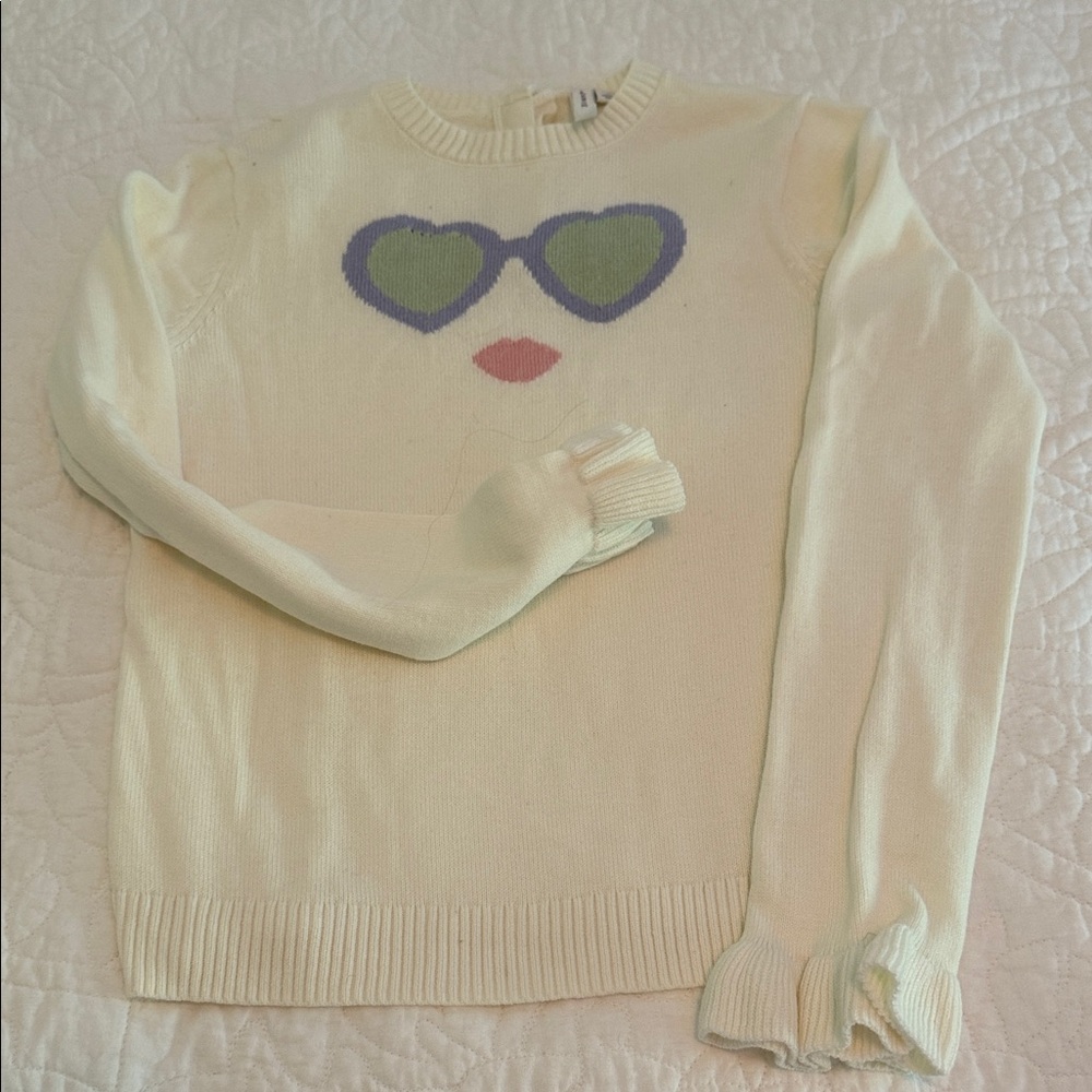 Janie and Jack Cream Sweater with Heart Glasses Motif, size 10